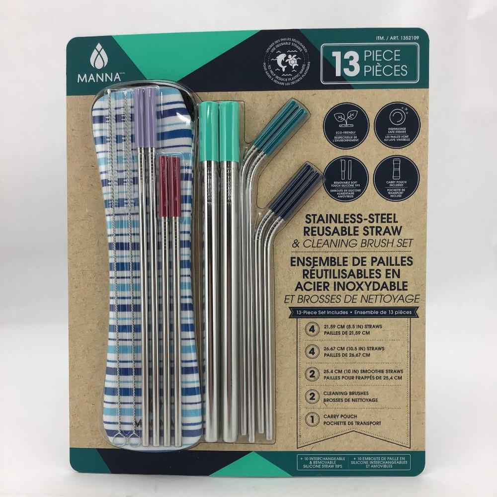 Manna Reusable Stainless-Steel Straws / 13 Piece Set
